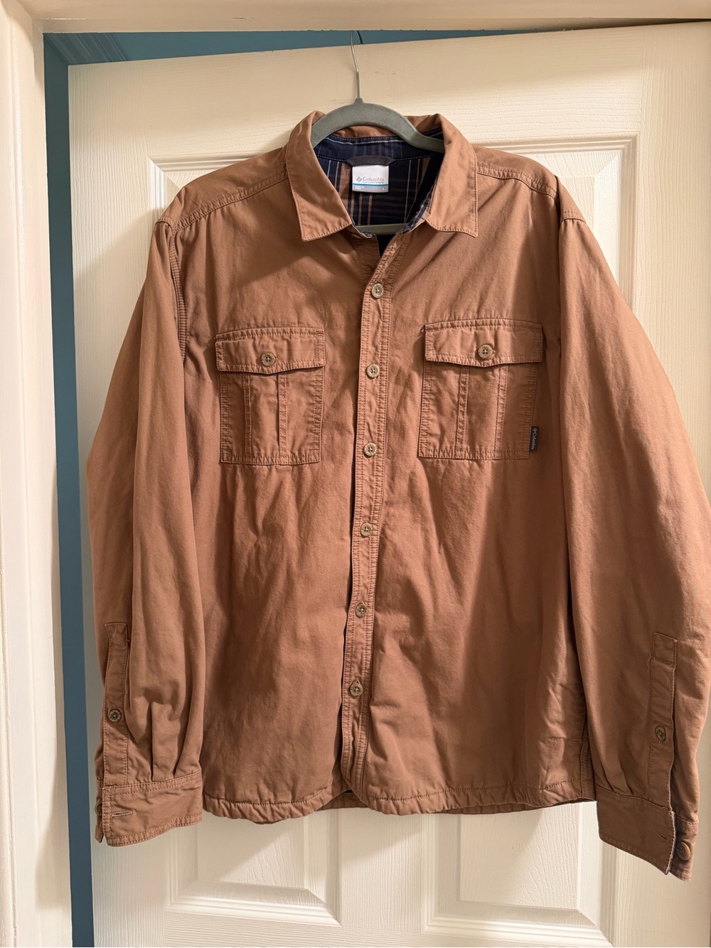 Columbia Men's Fleece Lined Rust Brown Button-Up Utility Jacket
